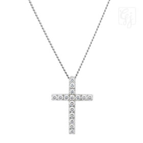 18K White Gold Diamond Cross