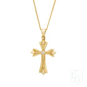9K Yellow Gold Cross With CZ
