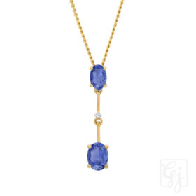9K Yellow Gold Diamond Iolite Pendant