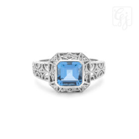 10K White Gold Diamonds And Blue Topaz Dress Ring