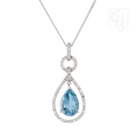 18K White Gold Aquamarine And Diamond Pendant
