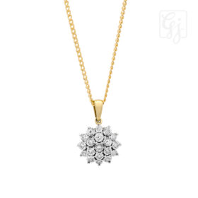9K Yellow Gold Diamonds Cluster Style Pendant