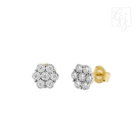 9K Yellow Gold Diamonds Cluster Style Studs