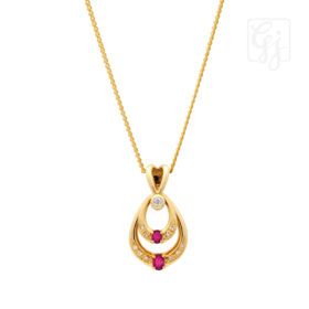 Estate 18K Yellow Gold Ruby And Diamond Pendant