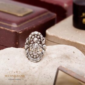 Vintage Ring, 9k yellow gold vintage rose cut diamonds dress ring in a yellow gold shank and silver setting, Gillians Jewellery - Second hand jewellery, Vintage Jewellery, Antique Jewellery, Mourning Jewellery, Forest Hill, Melbourne